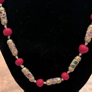 Elegant Gold and Red‎ Beaded rhinestone Necklace